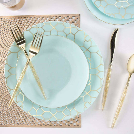 MINT & GOLD ROUND REUSABLE DINNER PLATES | 10 PIECES