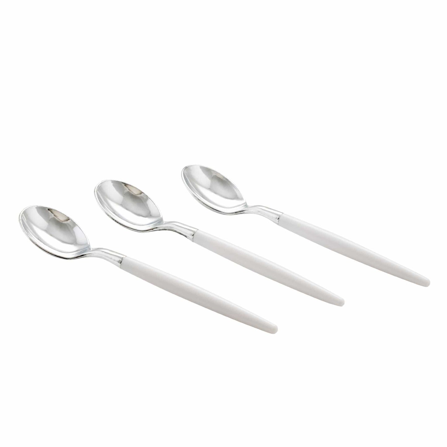 WHITE & SILVER REUSABLE MINI SPOONS | 20 PIECES