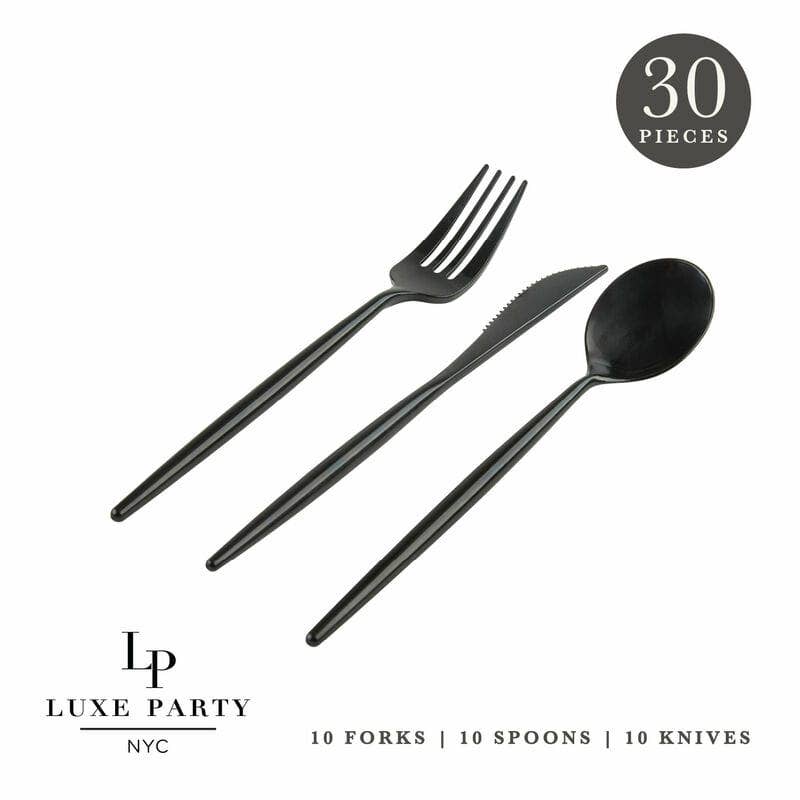 BLACK REUSABLE CUTLERY SET | 30 PIECES
