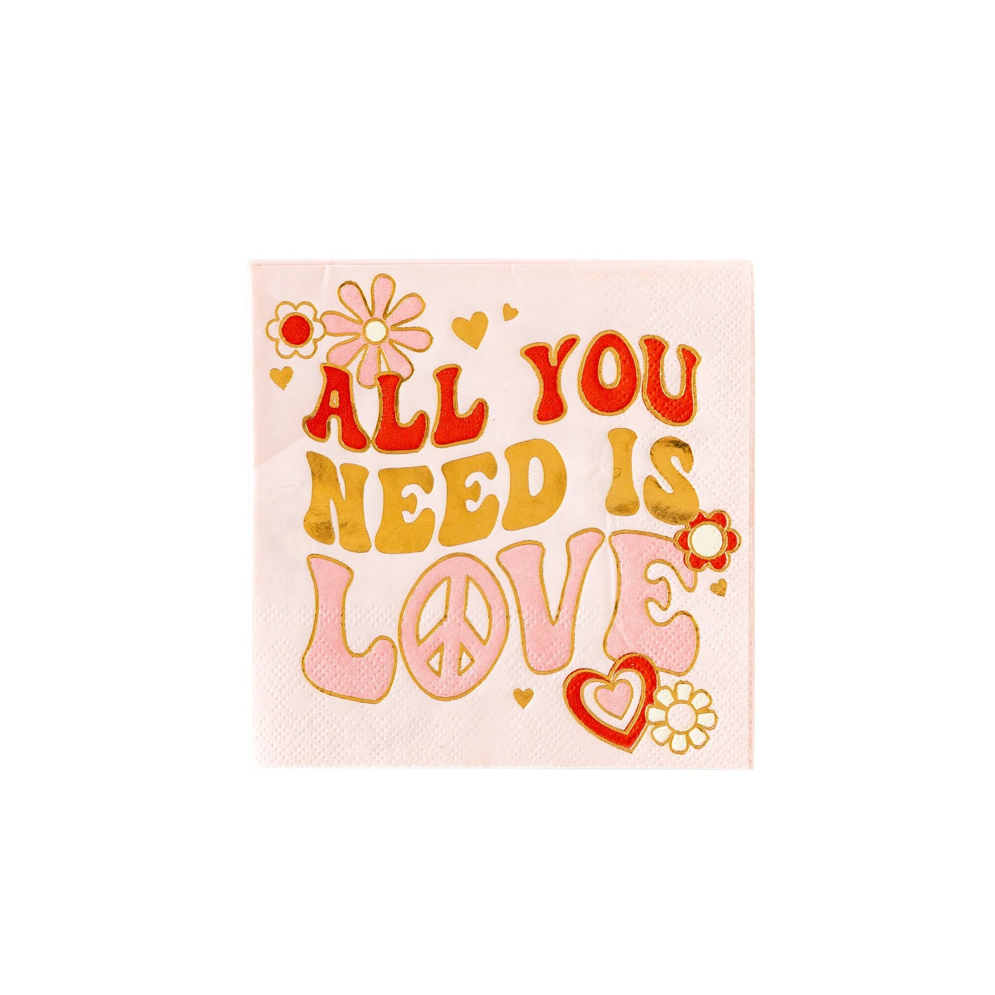 Retro pink and gold ‘All You Need Is Love’ cocktail napkins by Occasions by Shakira, available in Toronto and shipping across Canada