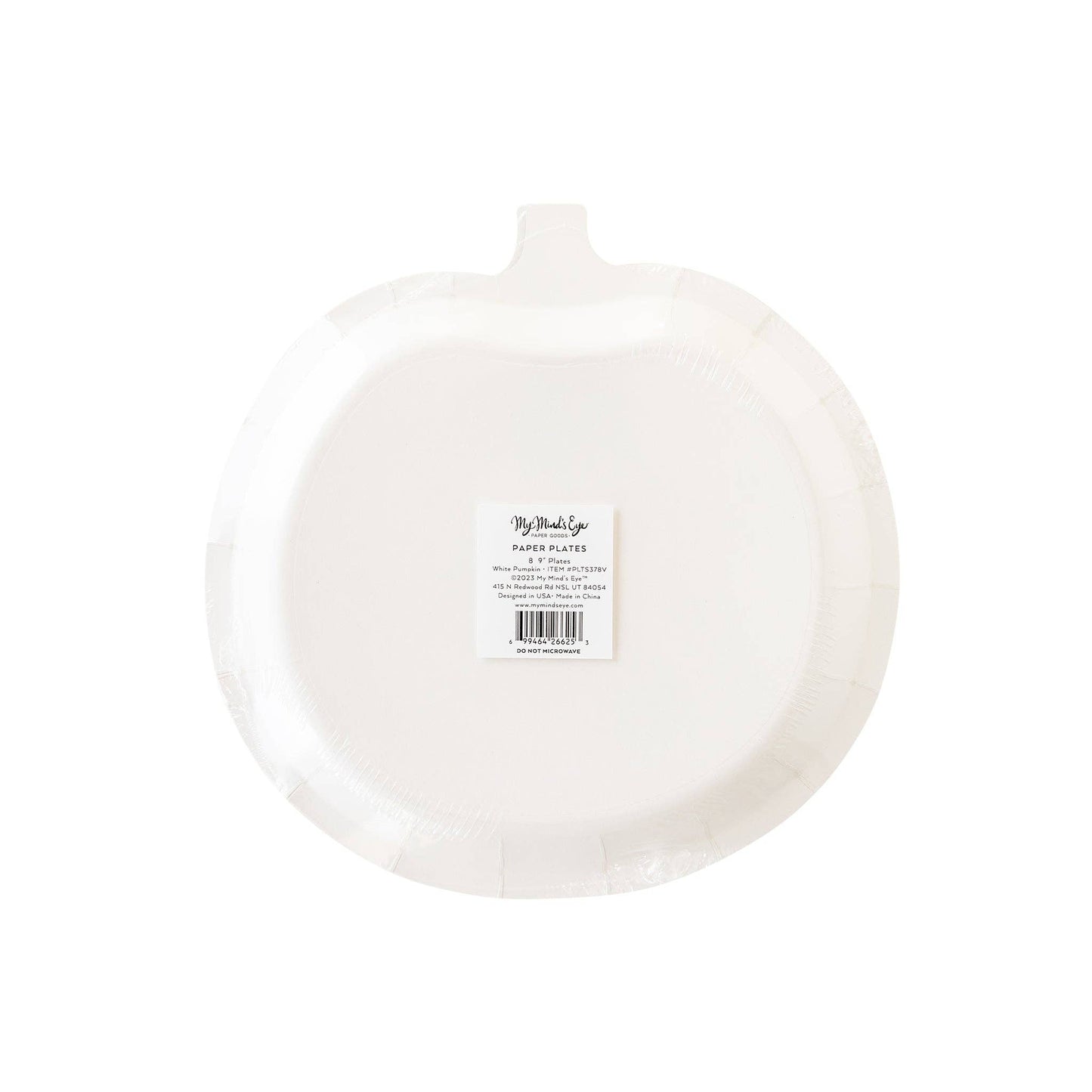 White paper plates with a visible brand label on a white background