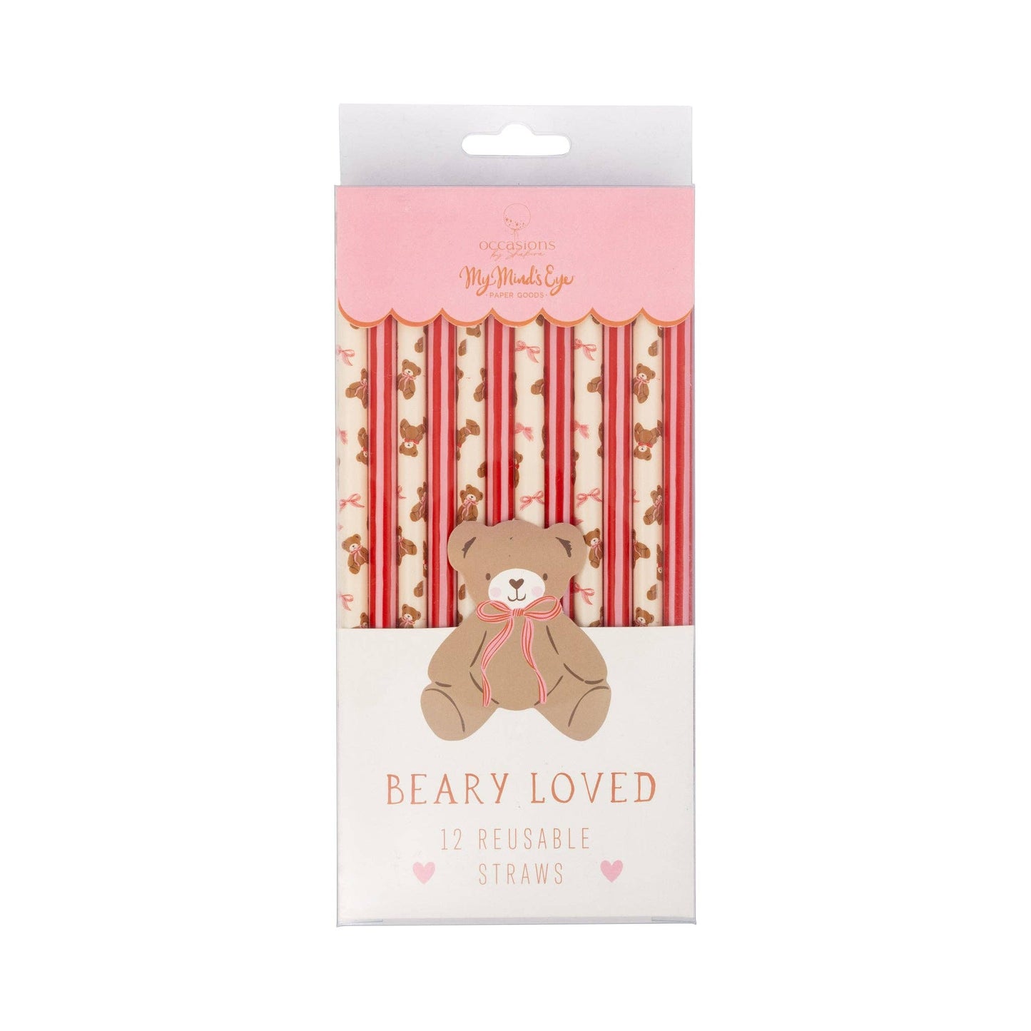 Beary Loved reusable straws packaging featuring teddy bear design, available at Confetti My Party in Toronto