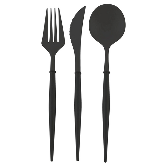 black disposable plastic cutlery set