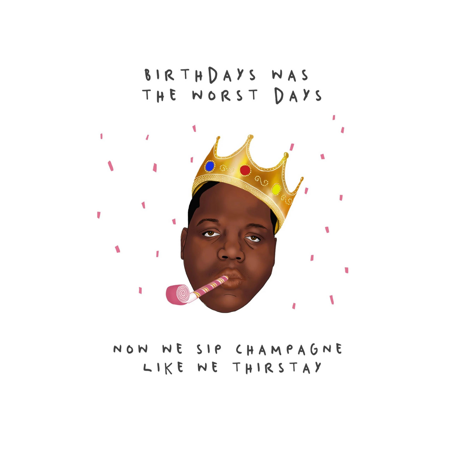 birthday card with biggie illustration