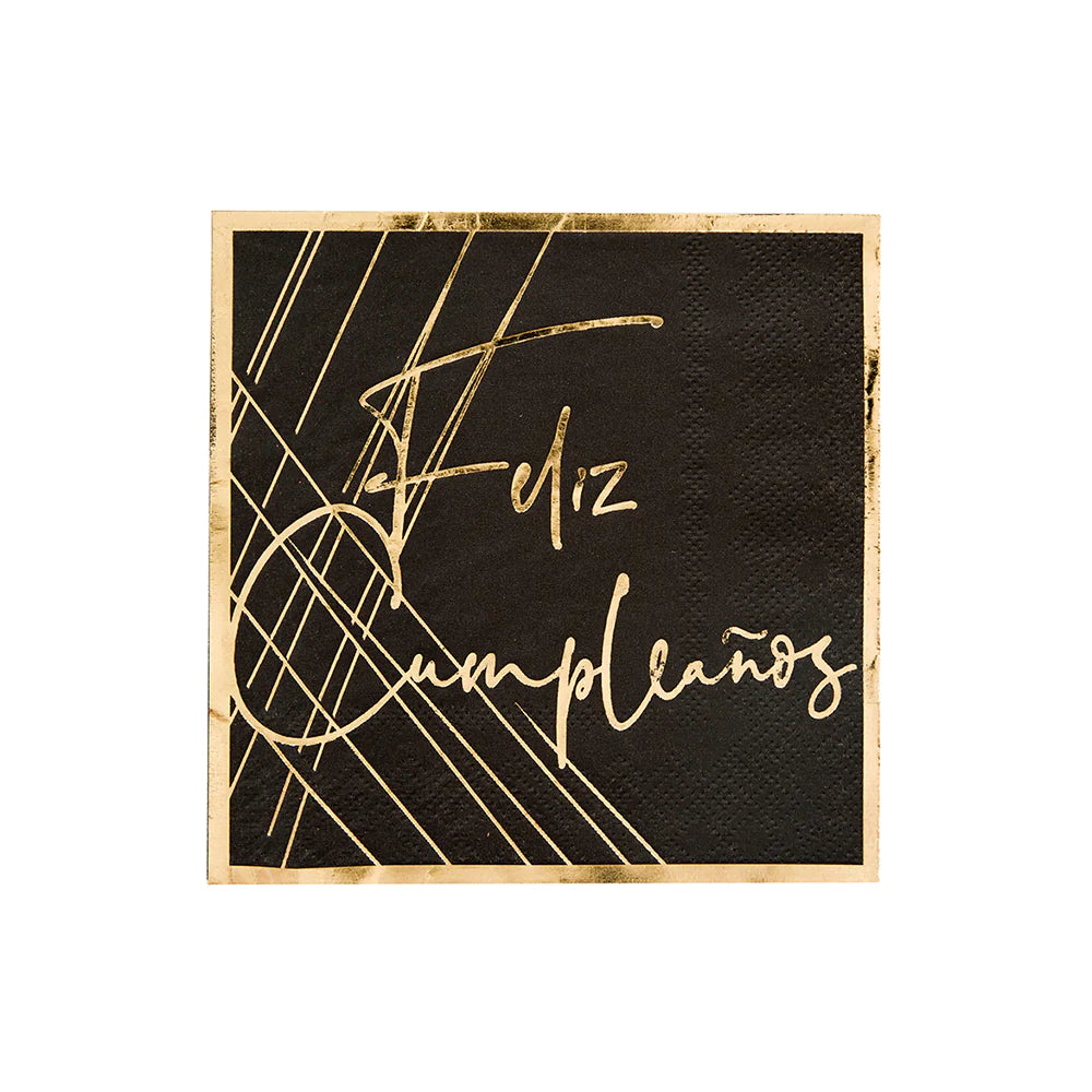 feliz cumpleaños black and gold cocktail napkins by Jollity & co