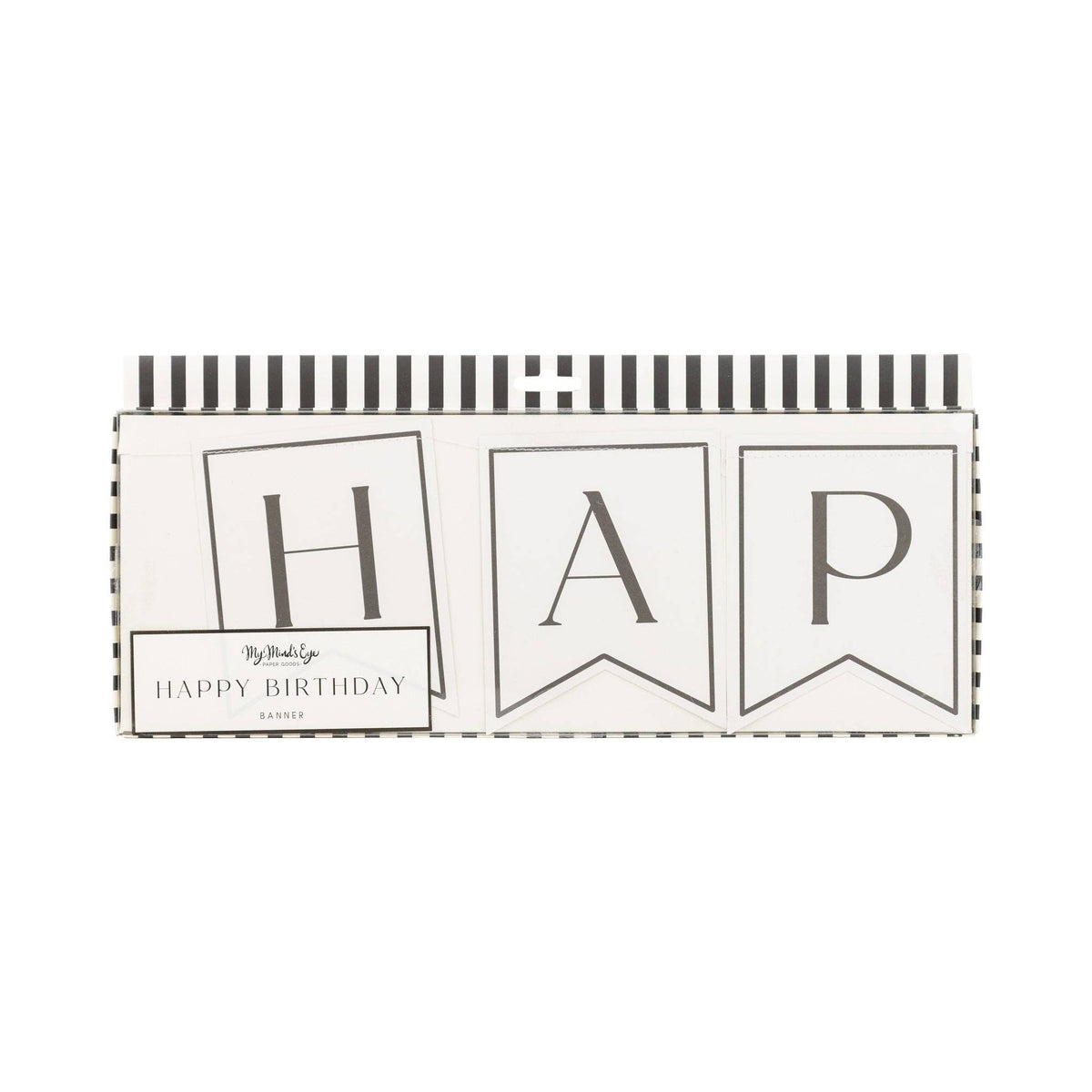 Black Happy Birthday banner packaging by My Mind’s Eye available in Toronto and shipping across Canada.