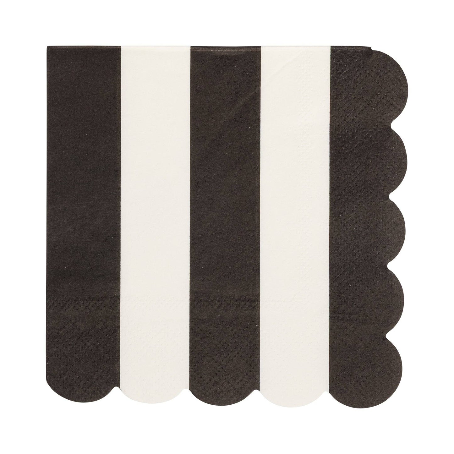 Black and cream striped cocktail napkins with scalloped edge, stylish disposable napkins available in Toronto and shipping across Canada.