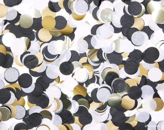 black white and gold paper and foil paper confetti - paperboy