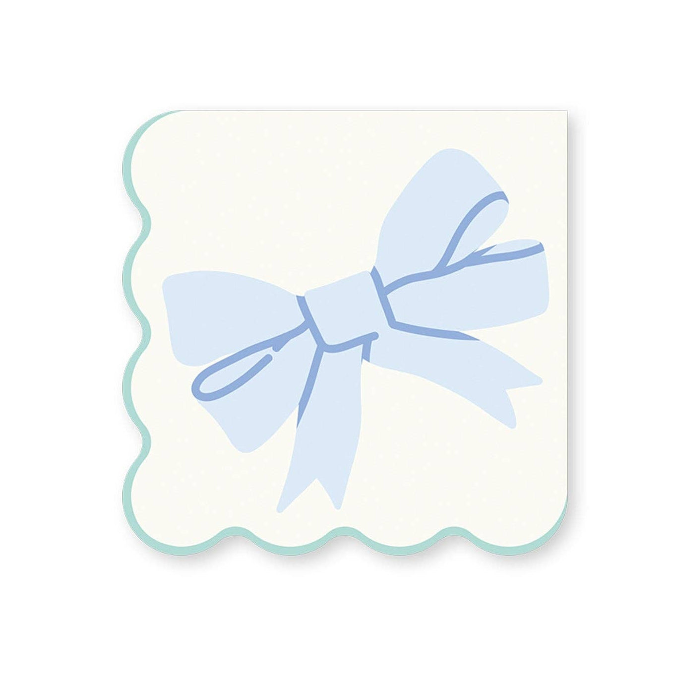 Blue bow cocktail napkin with scalloped edge, perfect for baby showers and Toronto celebrations.