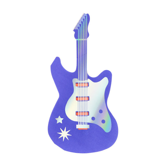 Blue electric guitar shaped napkins by Meri Meri with retro star accents, available at our Toronto party shop.
