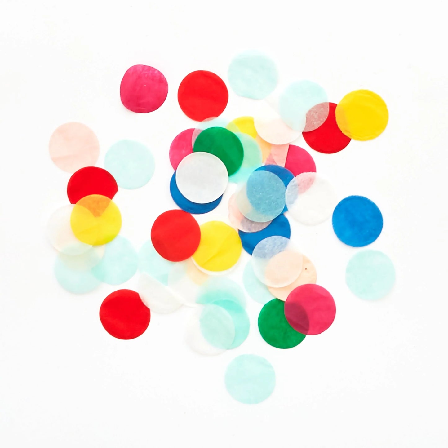 colourful round paper confetti on white background