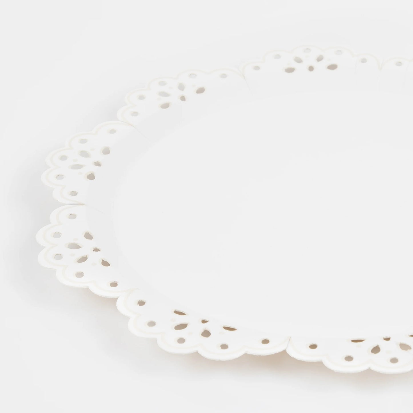 broderie anglaise lace white side plates by meri meri close up