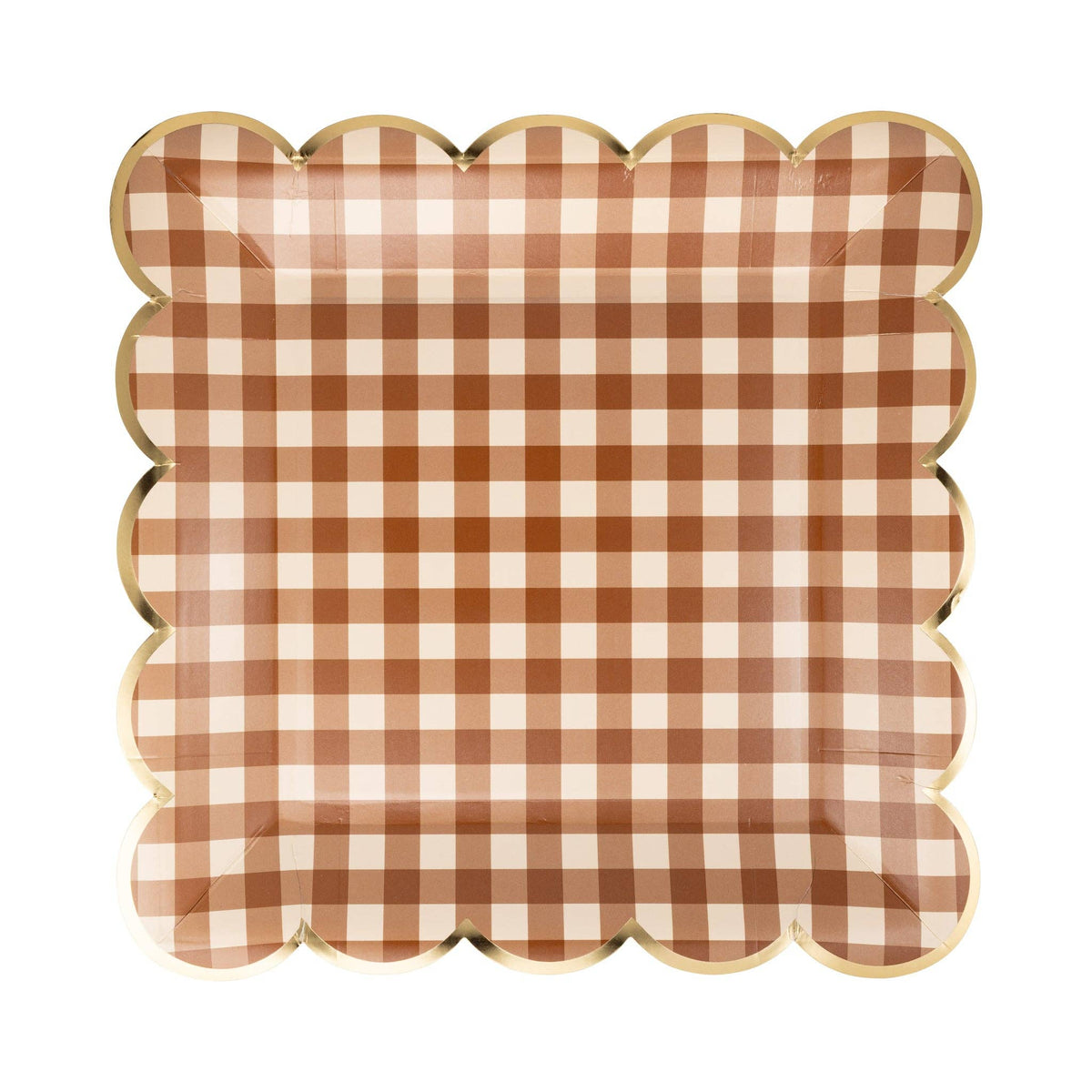 BROWN GINGHAM SCALLOPED PLATES