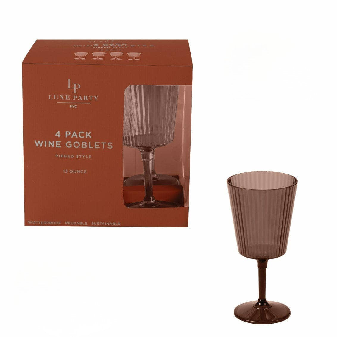 BROWN RIBBED WINE GOBLETS | 4 PIECES
