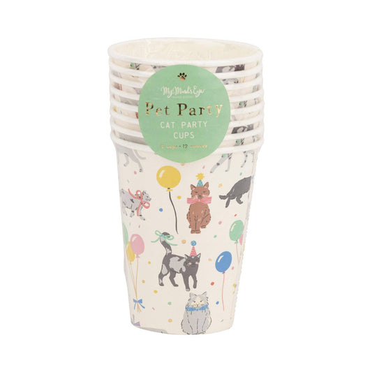 cat party paper cups - pack of 8 packaged