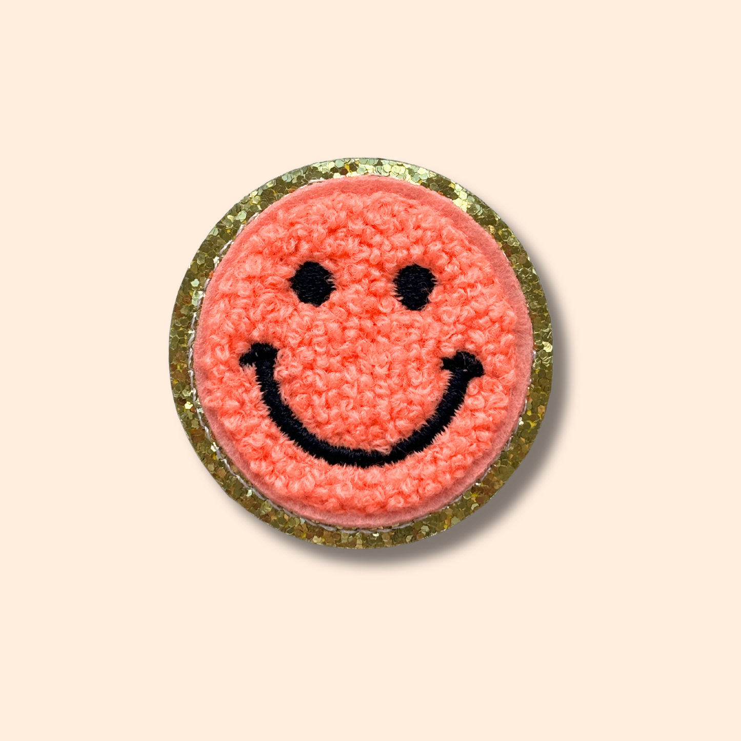 CHENILLE HAPPY FACE PATCH - NEON ORANGE