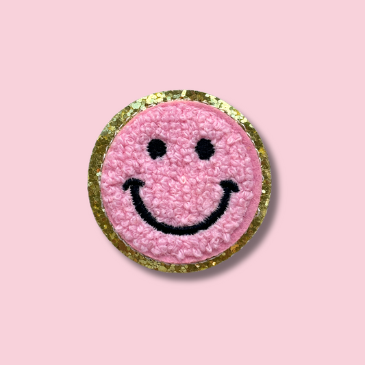 CHENILLE HAPPY FACE PATCH - PINK