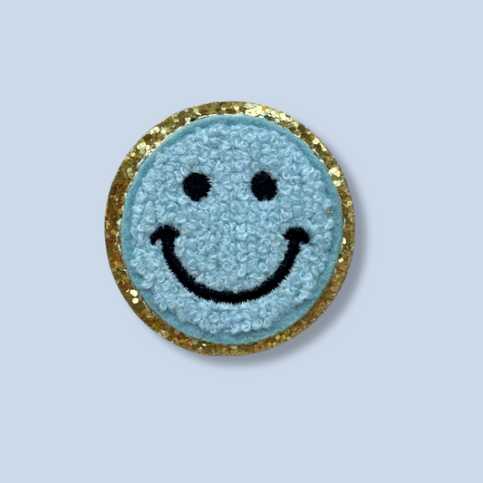 powder blue chenille happy face patch