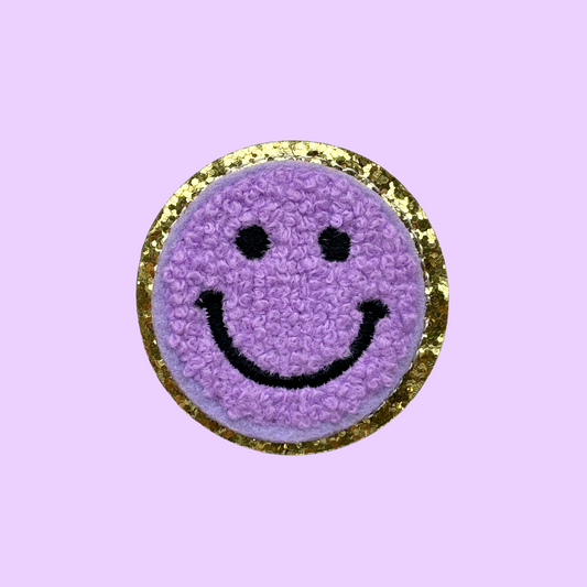 purple chenille happy face patch