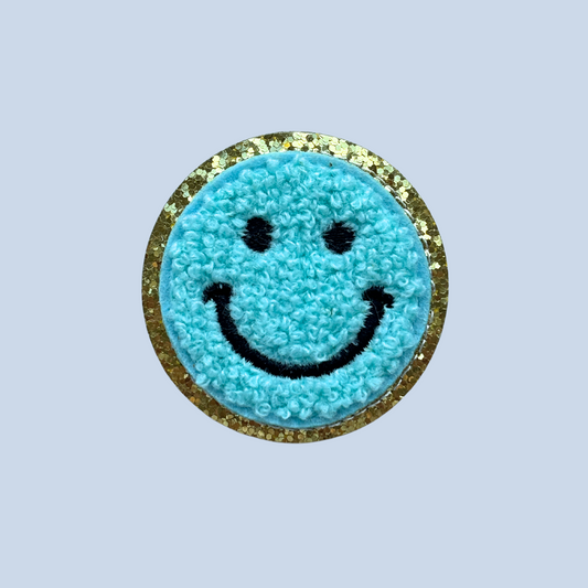 sky blue chenille happy face patch