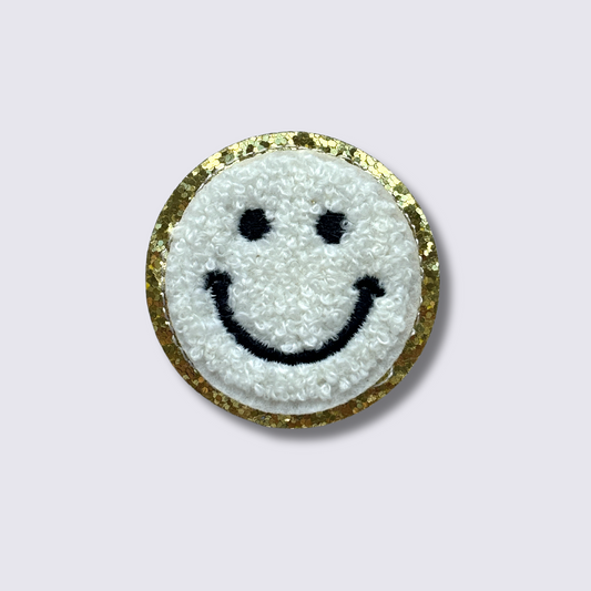 white chenille happy face patch