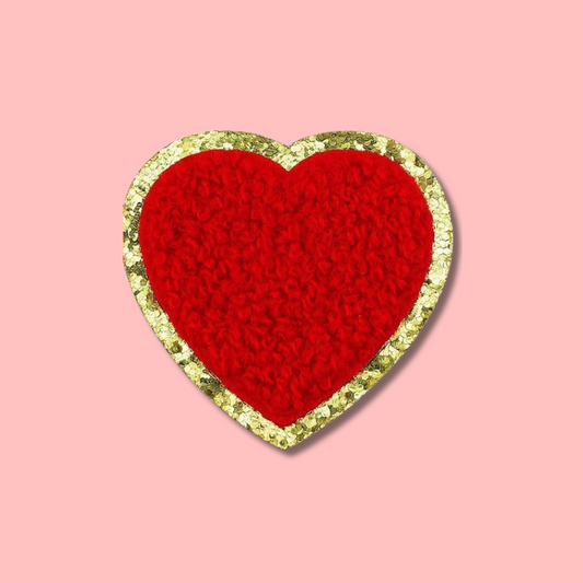 red chenille heart patch