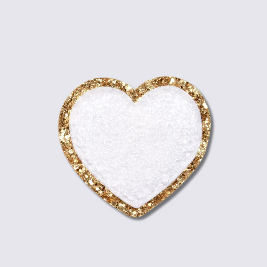 white chenille heart patch