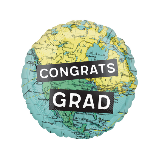 congrats grad the world is yours foil balloon with globe print