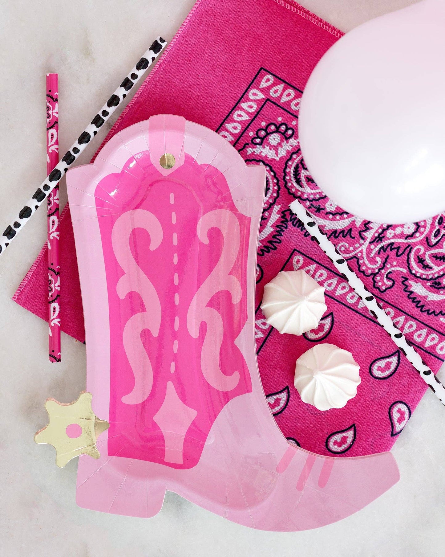 Set of 12 reusable cowgirl straws in pink bandana and cow print designs, shipping across Canada.