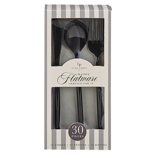 BLACK REUSABLE CUTLERY SET | 30 PIECES