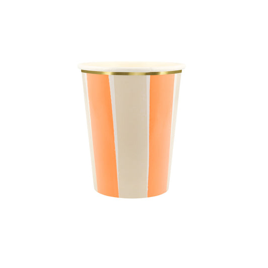 Orange and cream striped paper cup with gold foil trim for fall parties