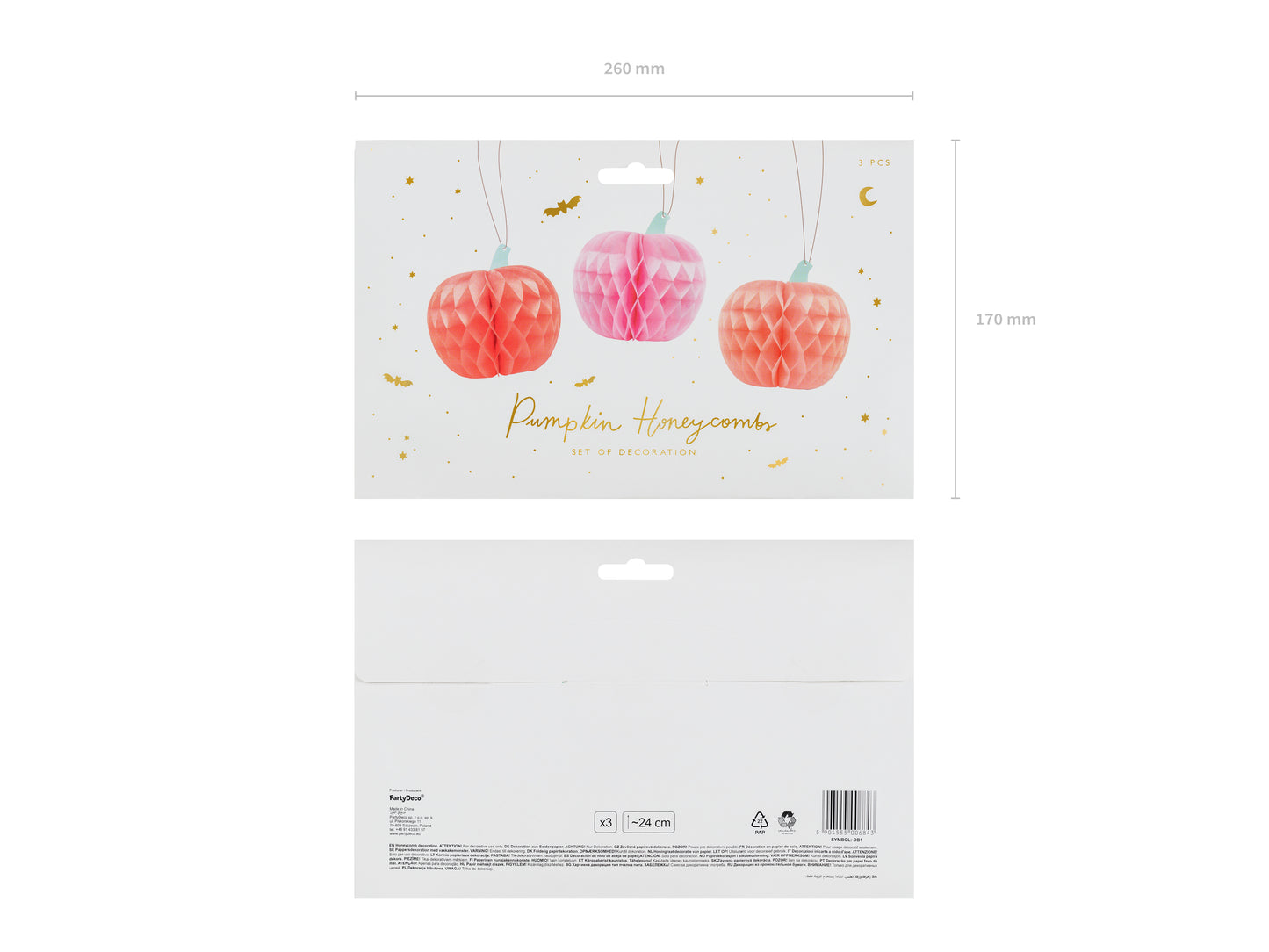 Packaged set of 3 foldable tissue paper pumpkins, fun fall dΓ©cor, ships across Canada.