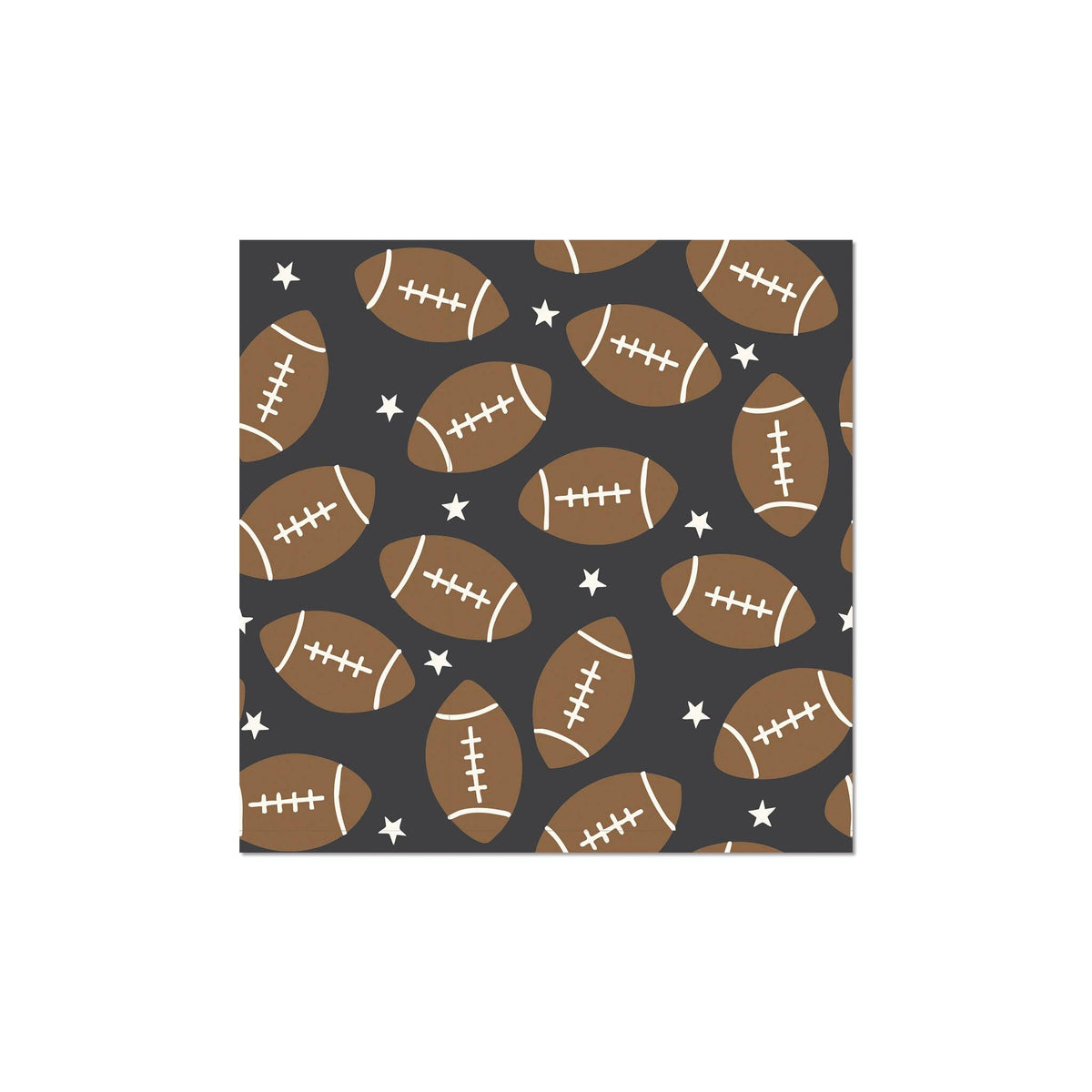 Black football party cocktail napkins with brown footballs and cream stars