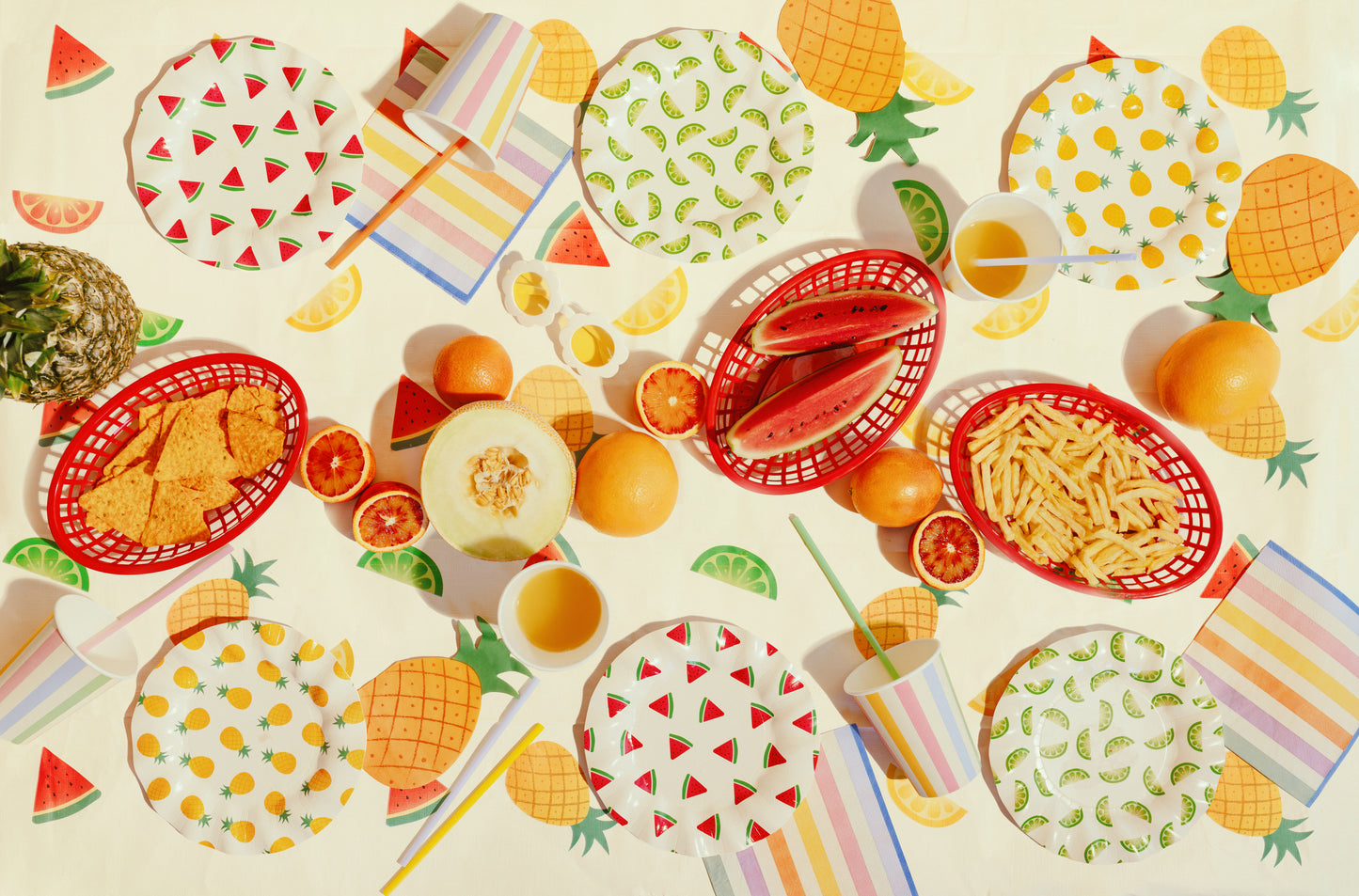 Fruit themed party plates styled for a summer celebration available in Toronto and shipping across Canada