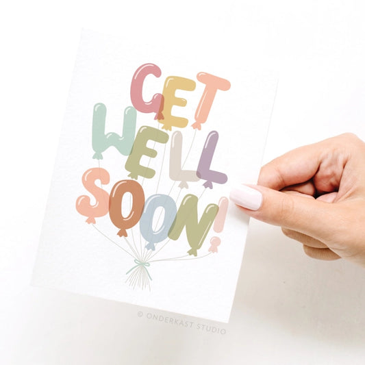 get well soon greeting card - balloon letters illustration