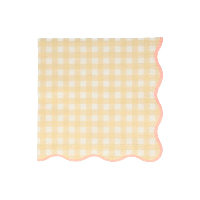 large gingham napkins by meri meri - Pack of 20 in 4 colours -yellow