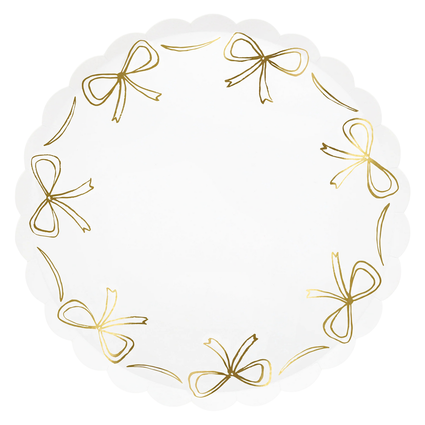 Gold bow scalloped edge paper plates by Meri Meri sold in Toronto at Confetti My Party.