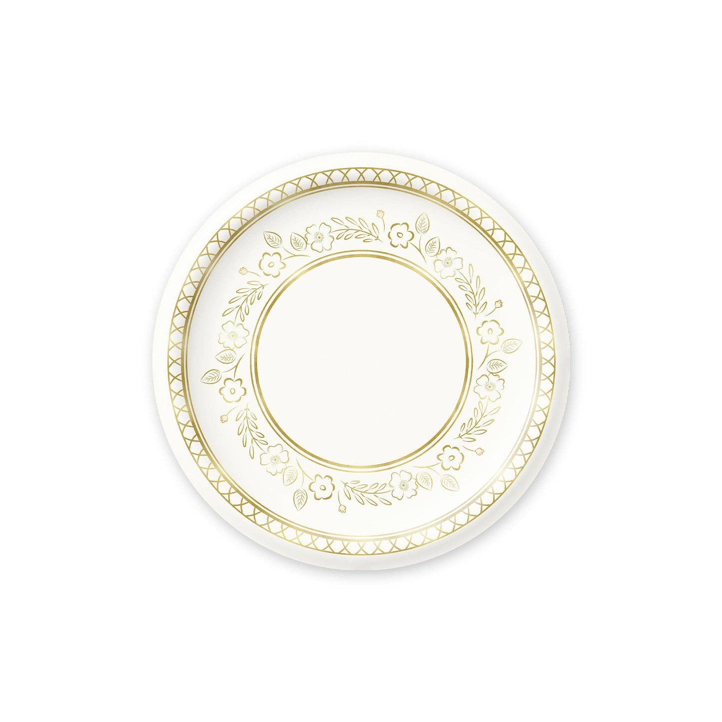 Gold floral dessert plates with elegant botanical design, sold in Toronto at Confetti My Party, available for Canada-wide shipping