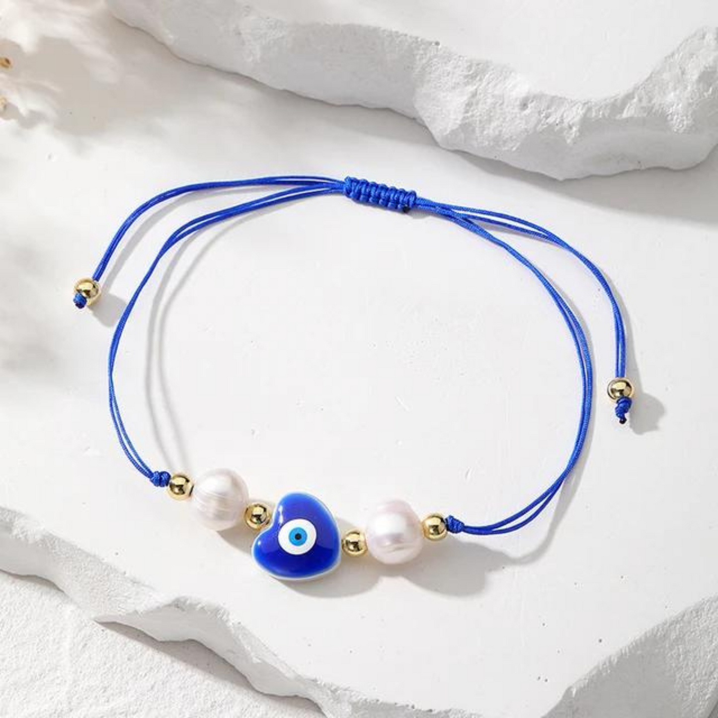 GOLD PLATED EVIL EYE ROPE BRACELET - BLUE