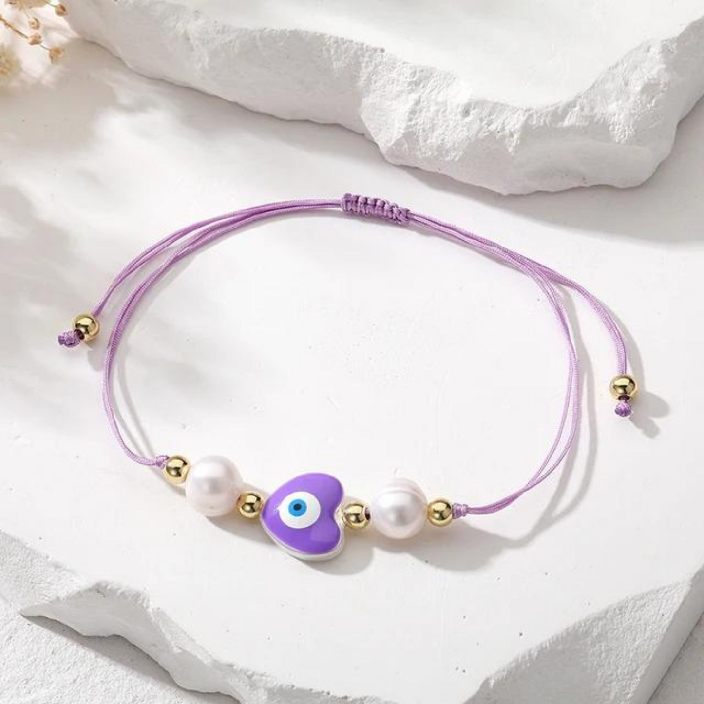 gold plated evil eye rope bracelet - purple