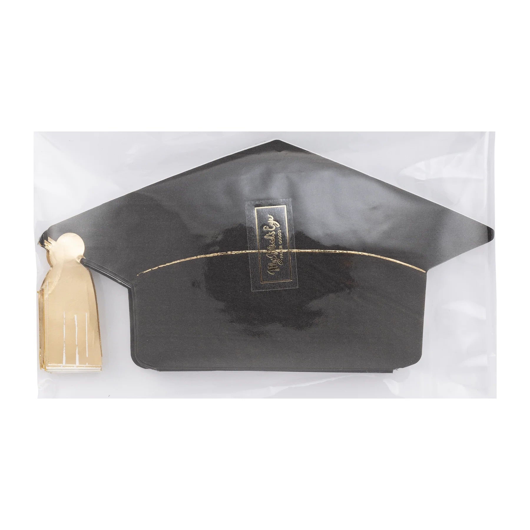 graduation cap shaped napkins - black with gold tassel 