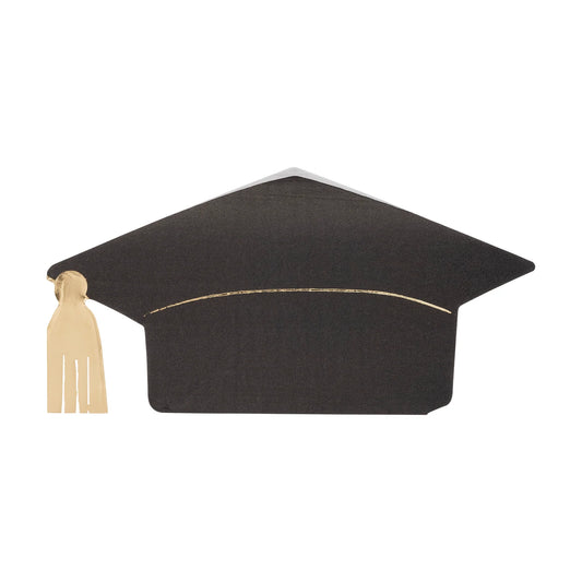 graduation cap shaped napkins - black with gold tassel 