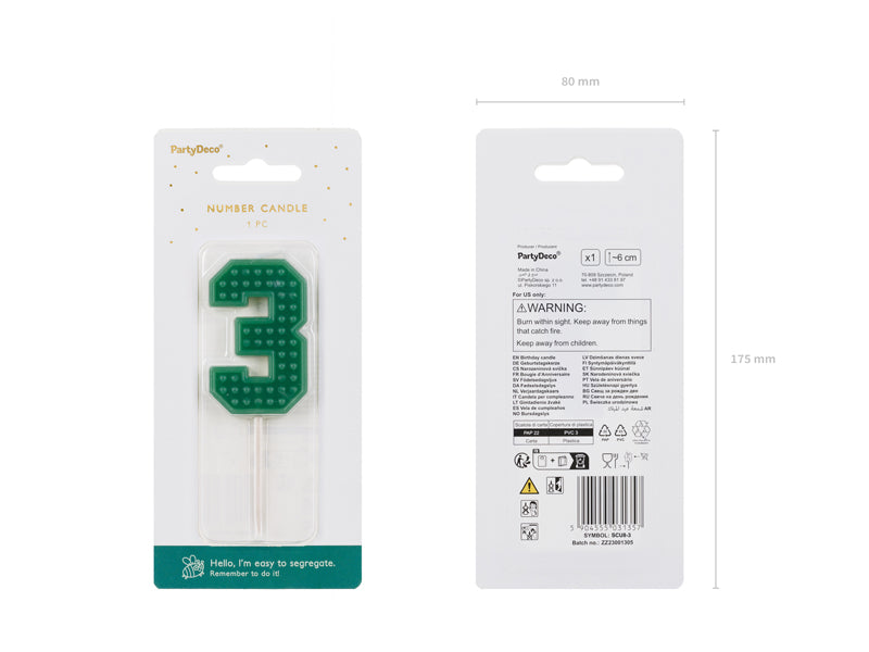 green brick pattern candle number 3 - Partydeco