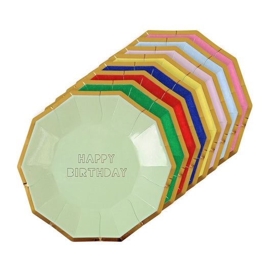 happy birthday plates - pack of 8 in 8 colours By Meri Meri