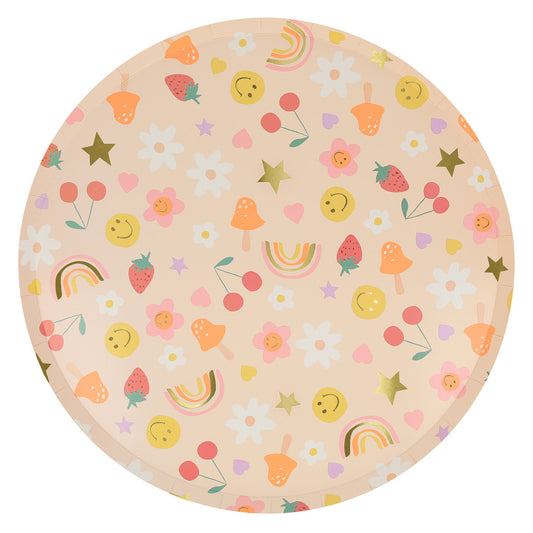happy face icons dinner plates by meri meri - Pack of 8 