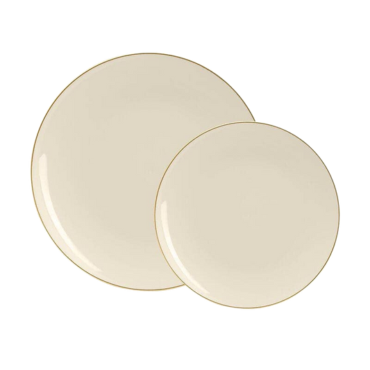 IVORY & GOLD ROUND REUSABLE DINNER PLATES | 10 PIECES