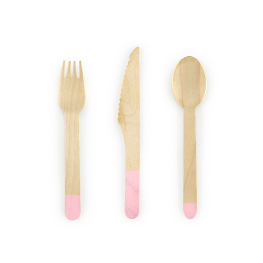 wooden cutlery with pink dipped tips