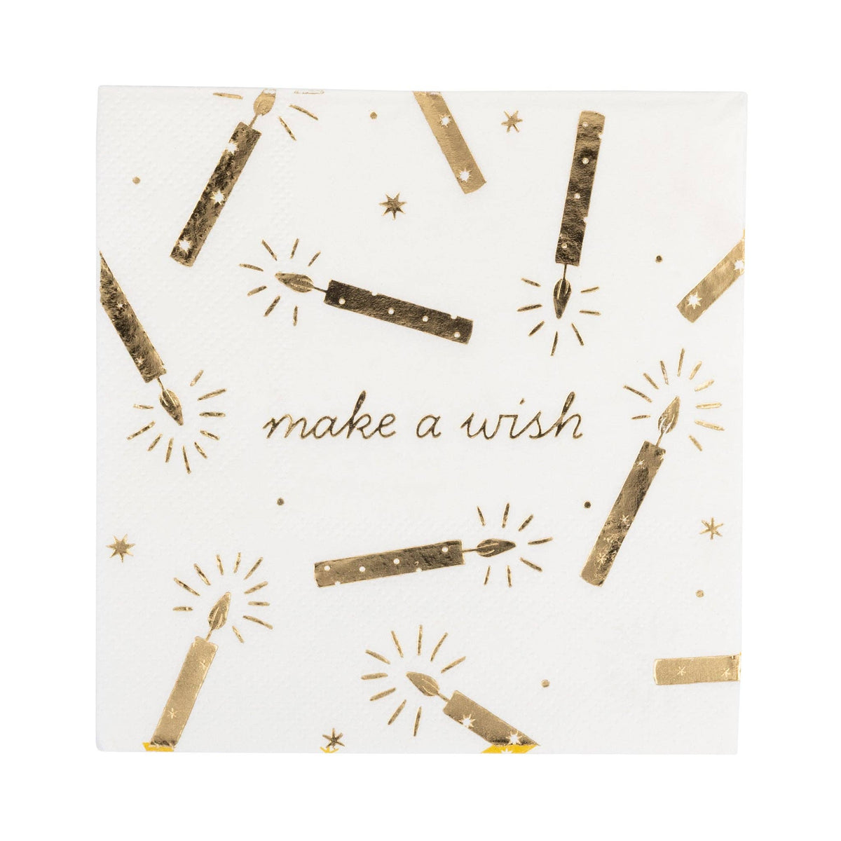 Make a Wish cream birthday cocktail napkins with gold foil candle design