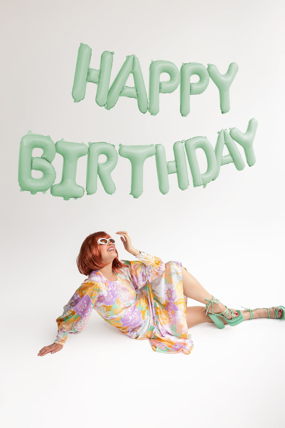 matte green happy birthday balloon letters - self assembly