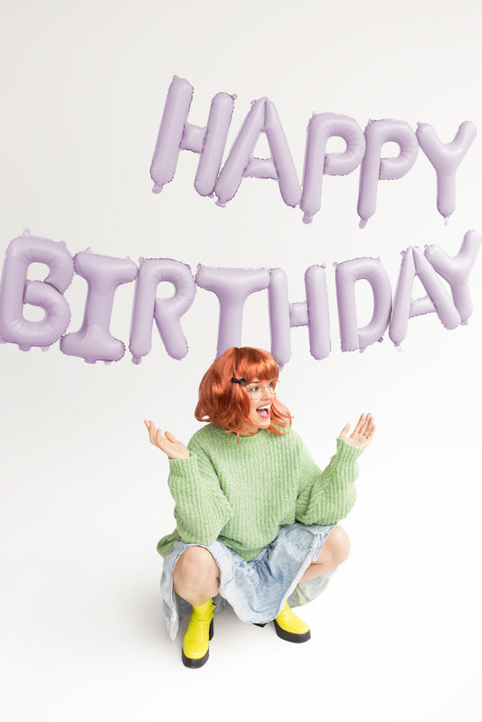 matte purple happy birthday balloon letters